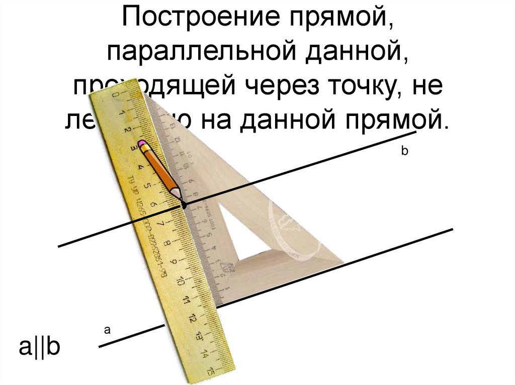 Через точку не лежащую на данной прямой проведите прямую параллельную данной чертеж