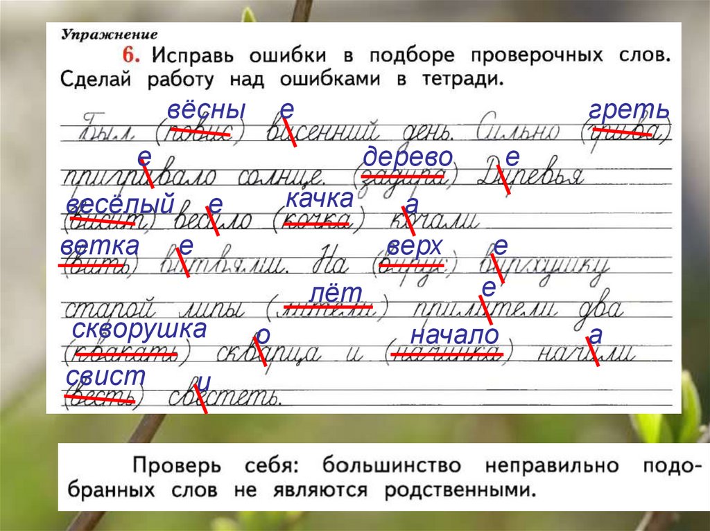 Русский язык домашняя. Исправление ошибок в тетради. Исправь ошибки в подборе проверочных. Слова с ошибками. Исправления в тетради по русскому языку.