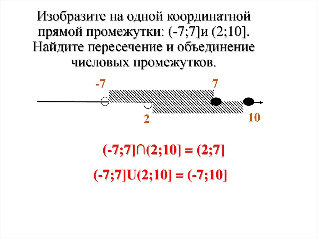 Найдите пересечение и объединение промежутков