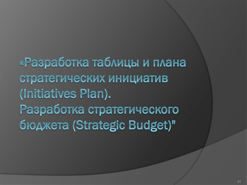 «Разработка таблицы и плана стратегических инициатив (Initiatives Plan). Разработка стратегического бюджета (Strategic Budget)"