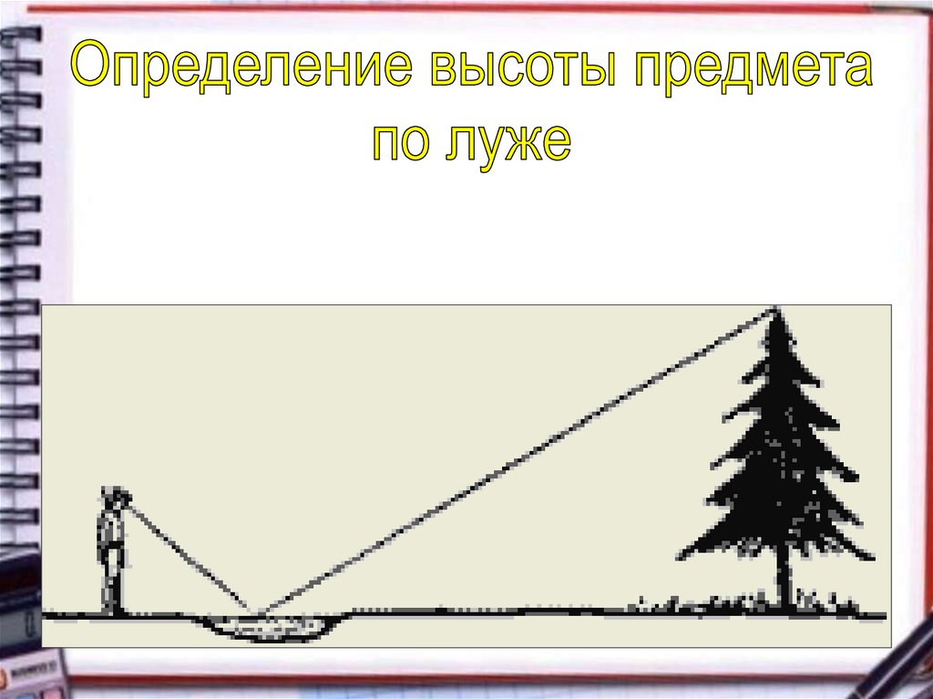 Высота предмета. Измерение высоты предмета по луже. Определение высоты по луже. Определение высоты предмета по луже. Измерение высоты при помощи лужи.