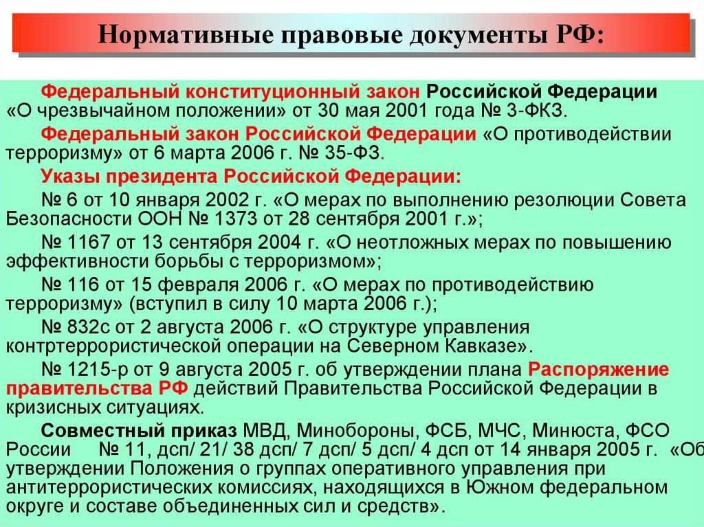 Нормативные правовые документы РФ: