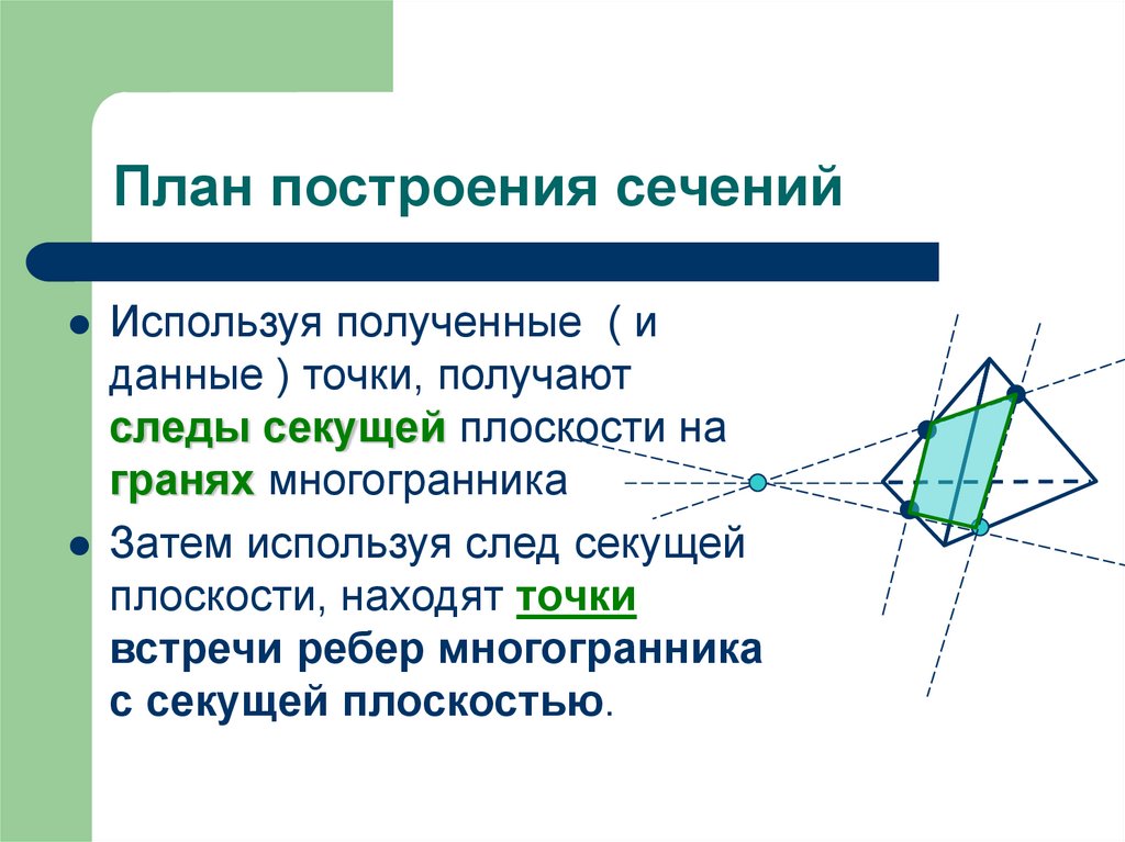 Правила сечения многогранников. Правило построения сечения. План построения сечения. Построение сечений многогранников. Порядок построения сечений.