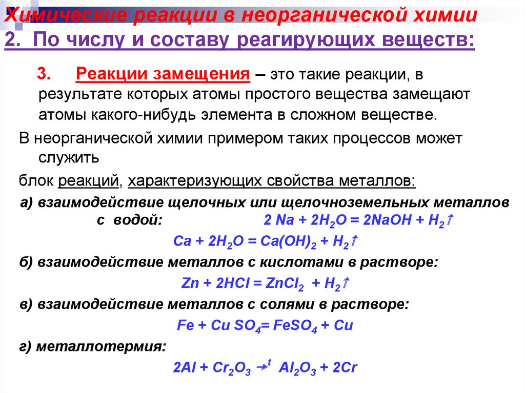 Классификация химической реакции неорганической химии органической