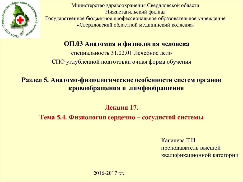 Министерство здравоохранения Свердловской области Нижнетагильский филиал Государственное бюджетное профессиональное