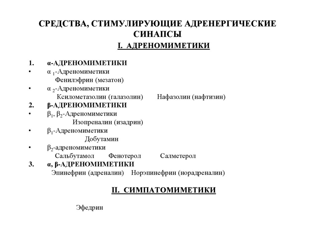 Презентация адреномиметики по фармакологии