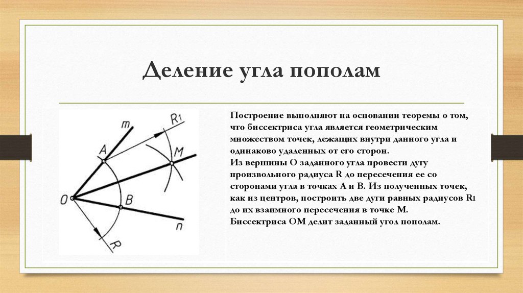 Построить угол биссектрису отрезок