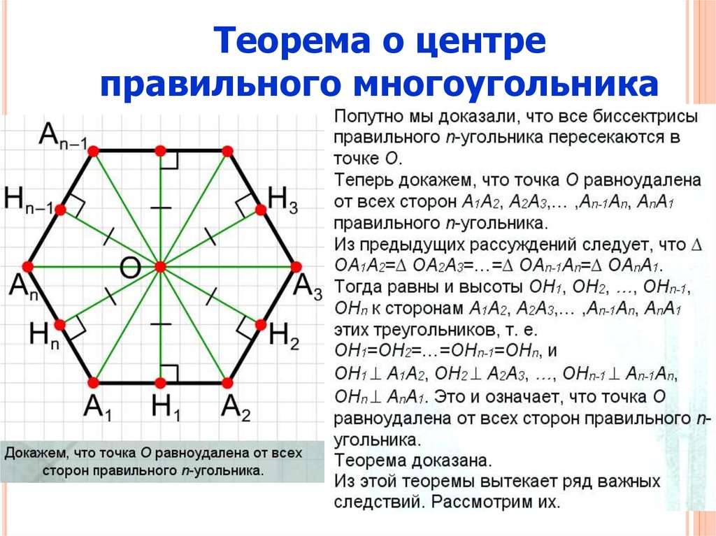 У выпуклого многоугольника стороны не пересекают. Теорема многоугольника 9 класс. Теорема о центре правильного многоугольника. Что такое правильный многоугольник в геометрии. Правильный многоугольник доказательство.