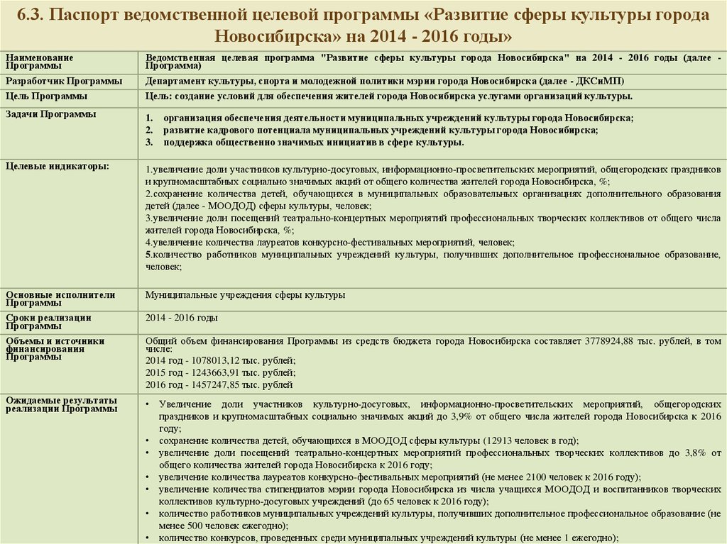 Паспорт ведомственного проекта