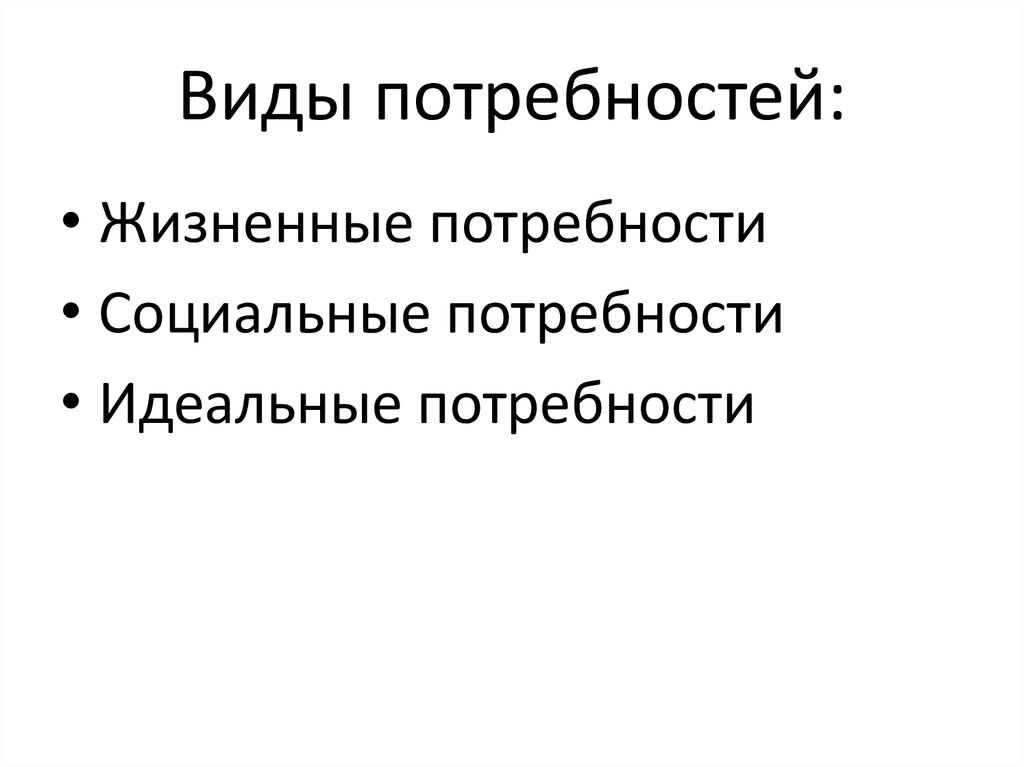 Жизненные потребности человека. Виды потребностей витальные.