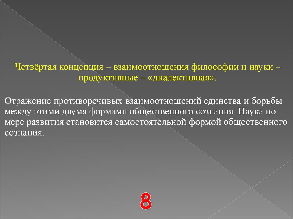 Концепция отношений. Концепции взаимодействия философии и науки. Диалективная концепция развития науки. Диалективное противоречие. Взаимосвязь философии и химии.