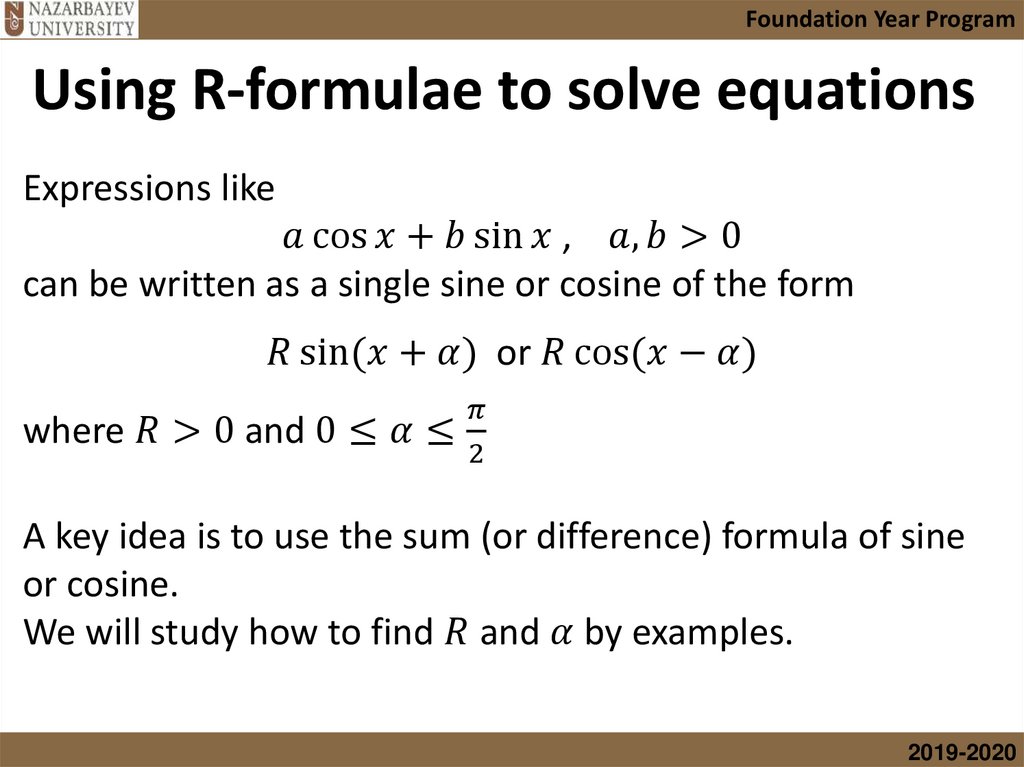 Using R-formulae to solve equations