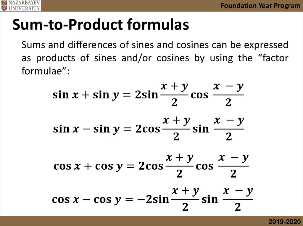 Sum-to-Product formulas