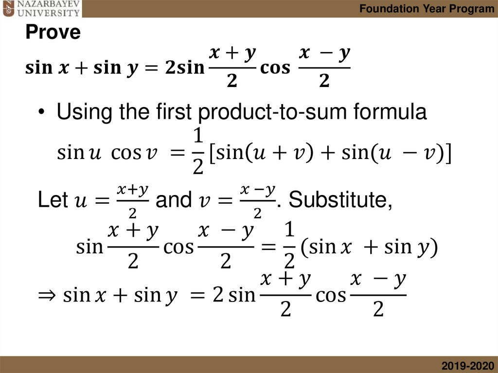 Prove sin x+sin y=2sin (x+y)/2 cos (x -y)/2