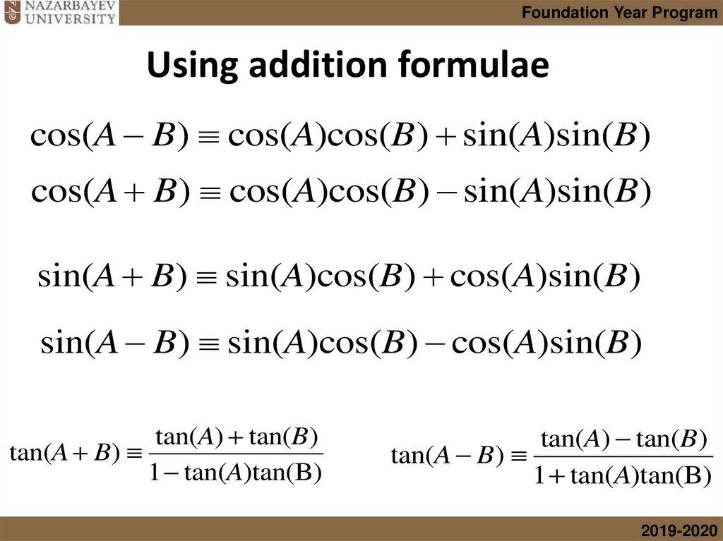 Using addition formulae