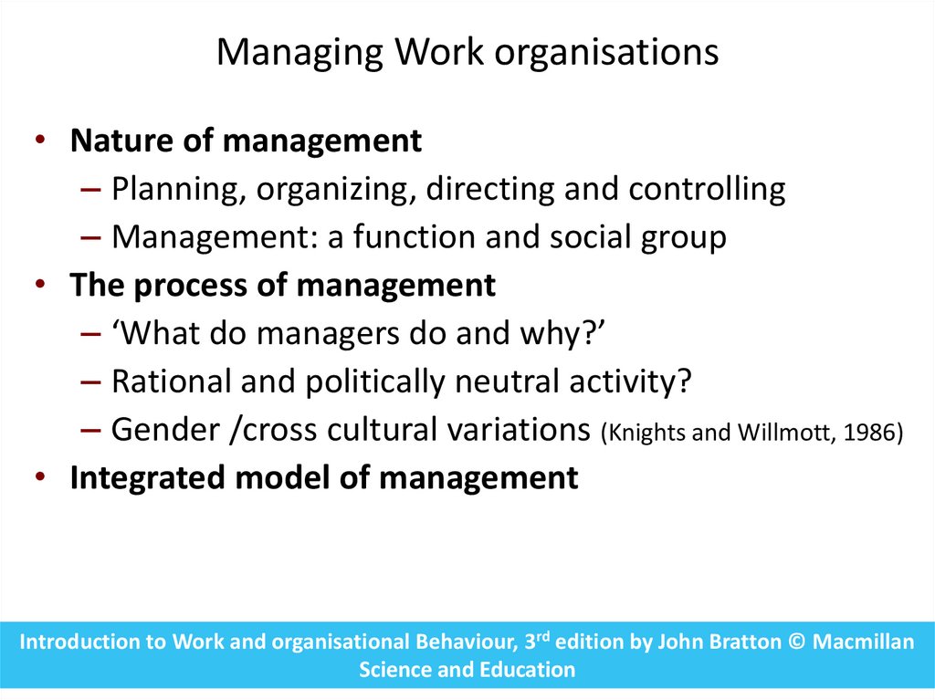 Managing Work organisations