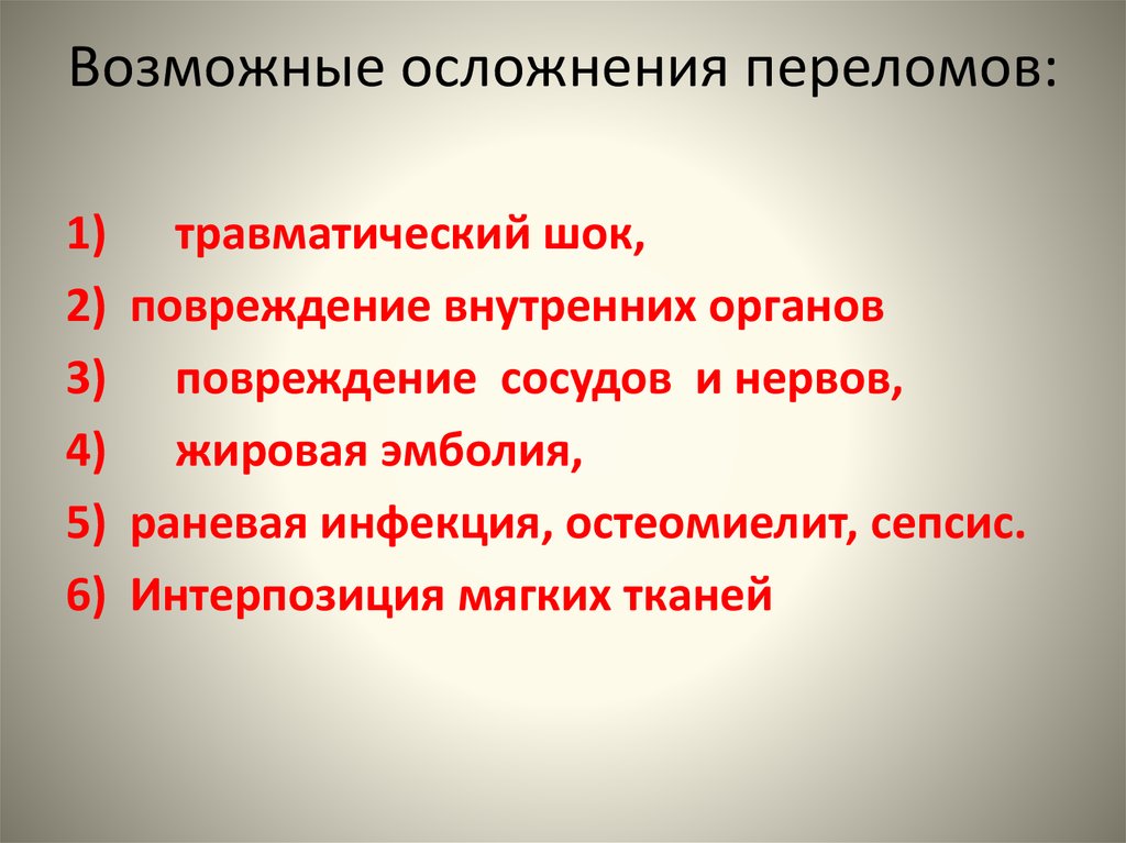 Осложнения переломов