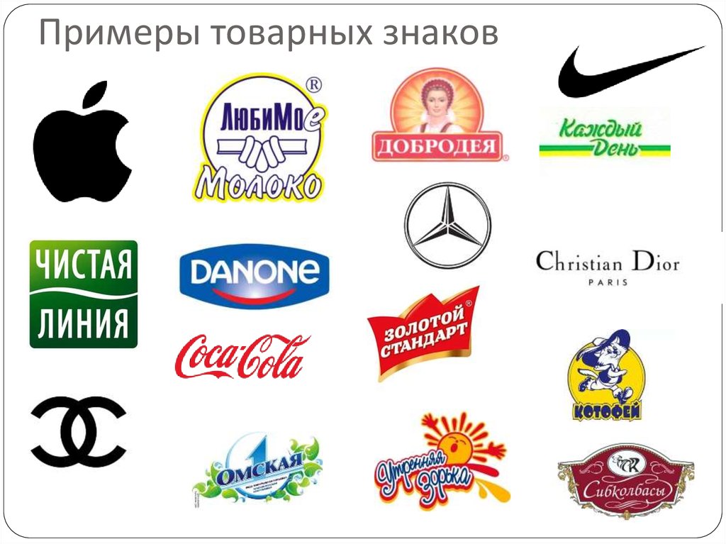 Названия производств товаров. Товарный знак. Товарная марка. Фирменные товарные знаки. Логотипы известных фирм.