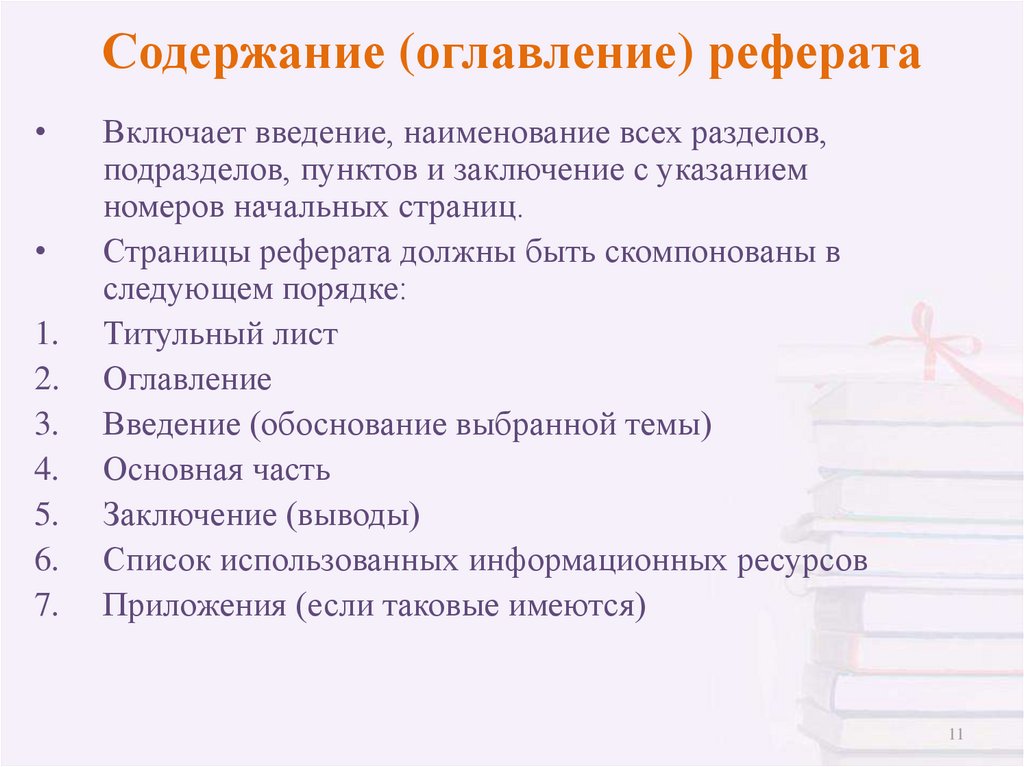 Лист содержание реферата образец