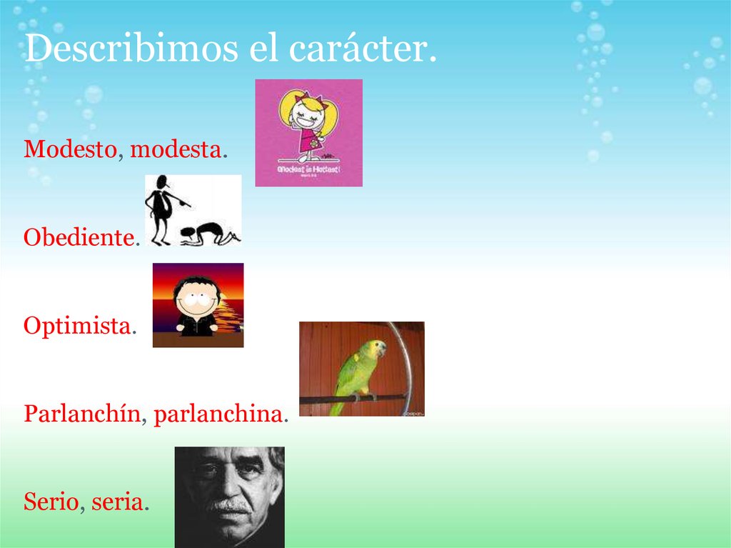 Describimos el carácter.