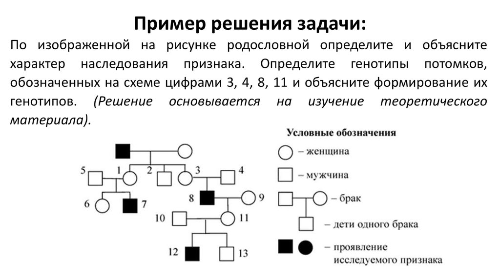 По изображенной на рисунке родословной установите характер проявления признака обозначенного черным цветом