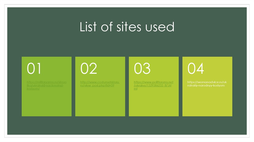 List of sites used