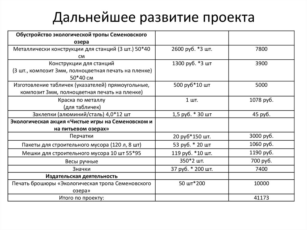 План дальнейшего развития проекта