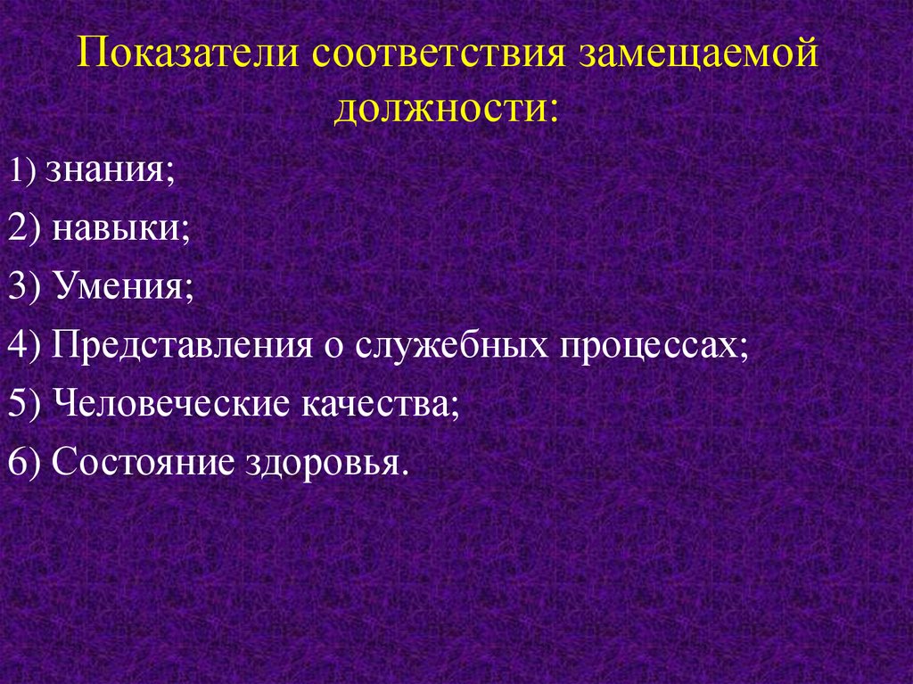 12 основ. Показатели соответствия должности.