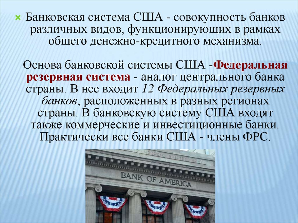 Структура банковской системы сша презентация