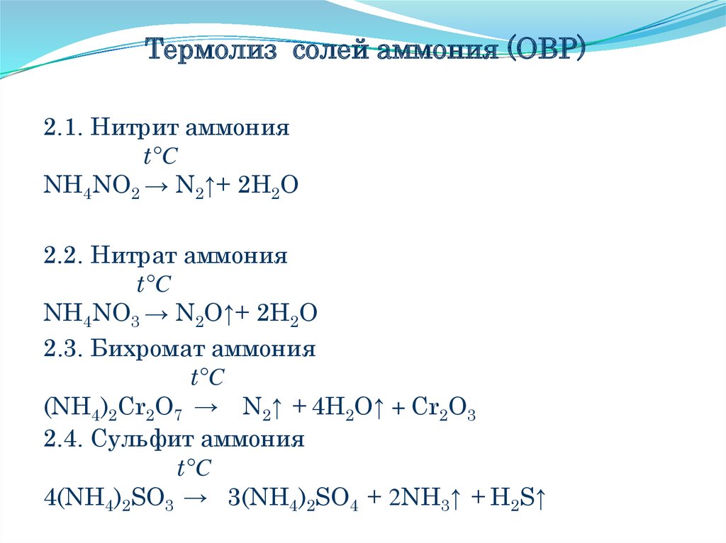 Термолиз солей аммония (ОВР)
