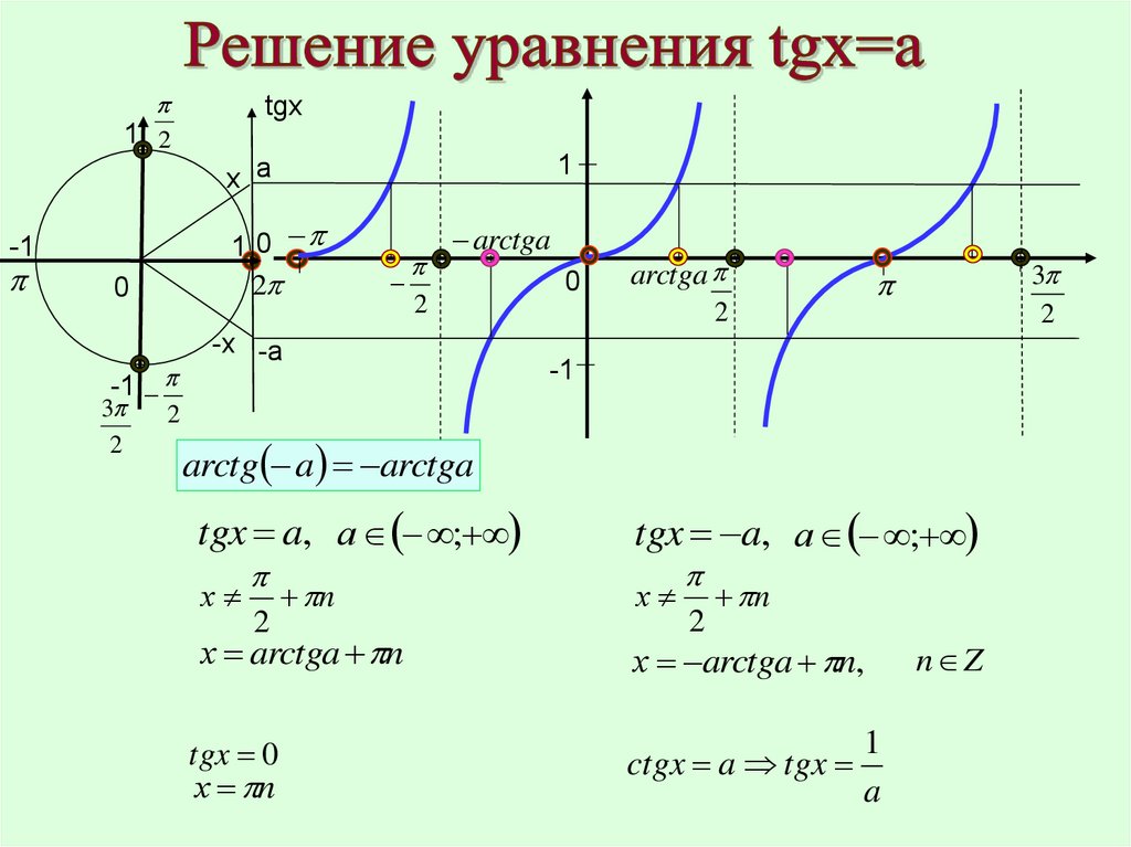 Уравнение игрек. TG X = -1. Решение уравнения TGX A. Уравнения вида TGX=1. Решение тригонометрических уравнений TG X=A.