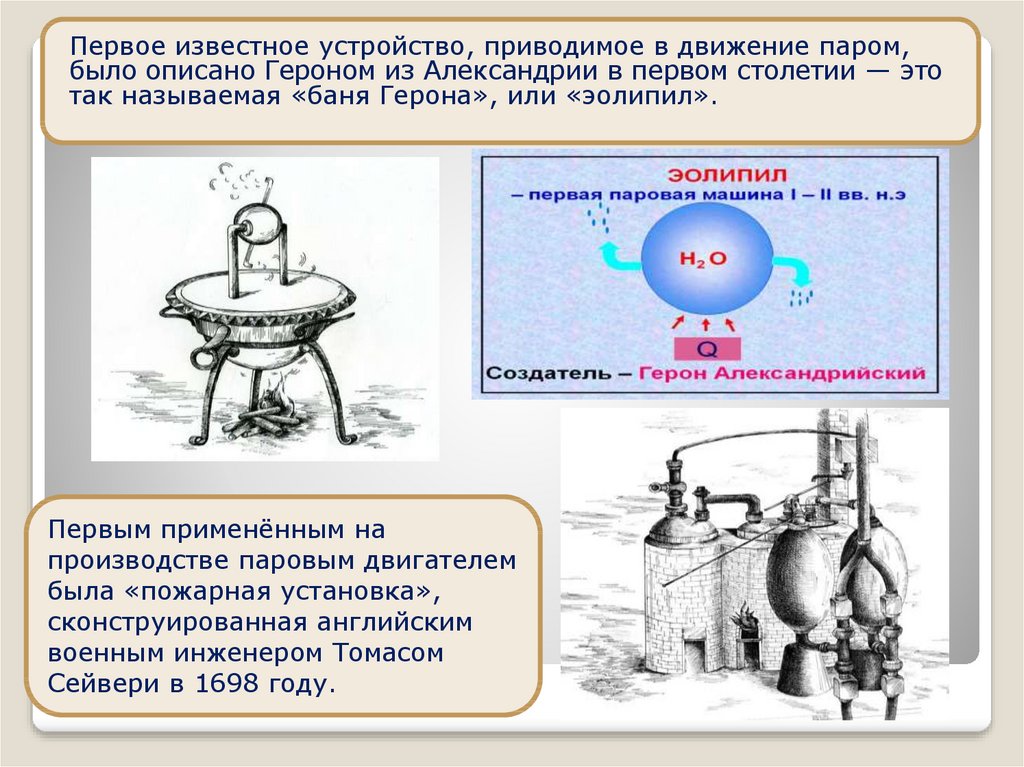 Паровой двигатель презентация. Первое известное устройство, приводимое в движение паром. Герон Александрийский паровая машина. Эолипил Герона Александрийского. Первый паровой двигатель Герона.