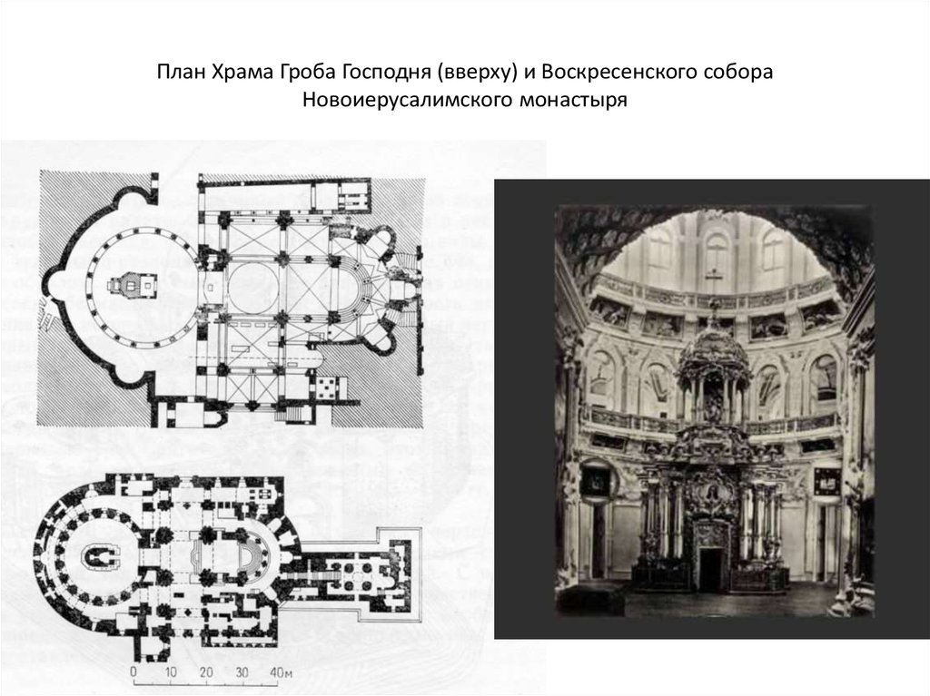 План Храма Гроба Господня (вверху) и Воскресенского собора Новоиерусалимского монастыря