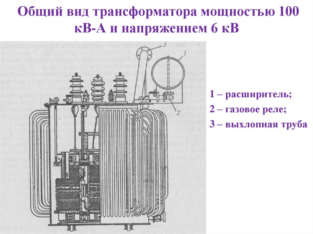 Общий вид трансформатора мощностью 100 кВ-А и напряжением 6 кВ