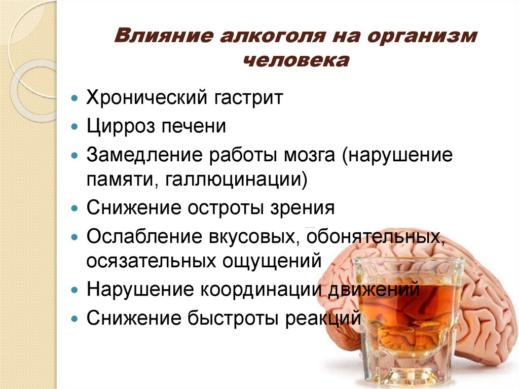 Алкогольные эффекты. Влияние алкогольных напитков на организм человека.