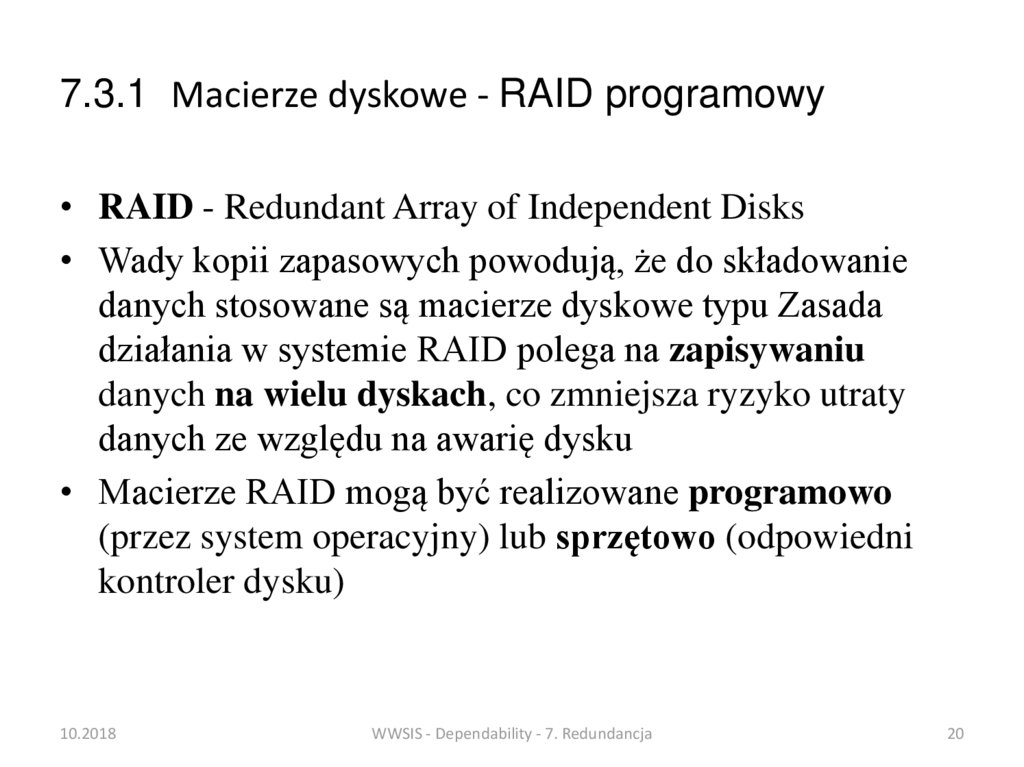 7.3.1 Macierze dyskowe - RAID programowy