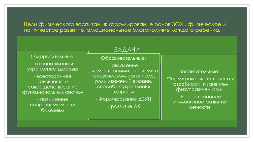 Реализация цели физического воспитания осуществляется через решение