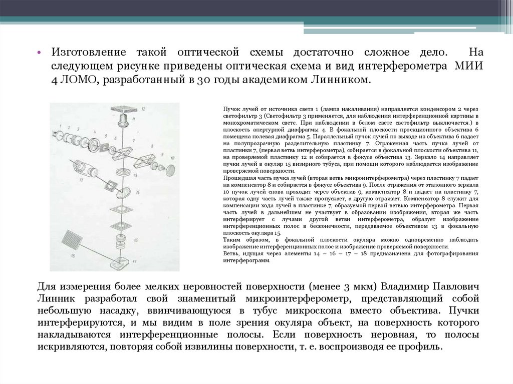 Интерферометр линника схема