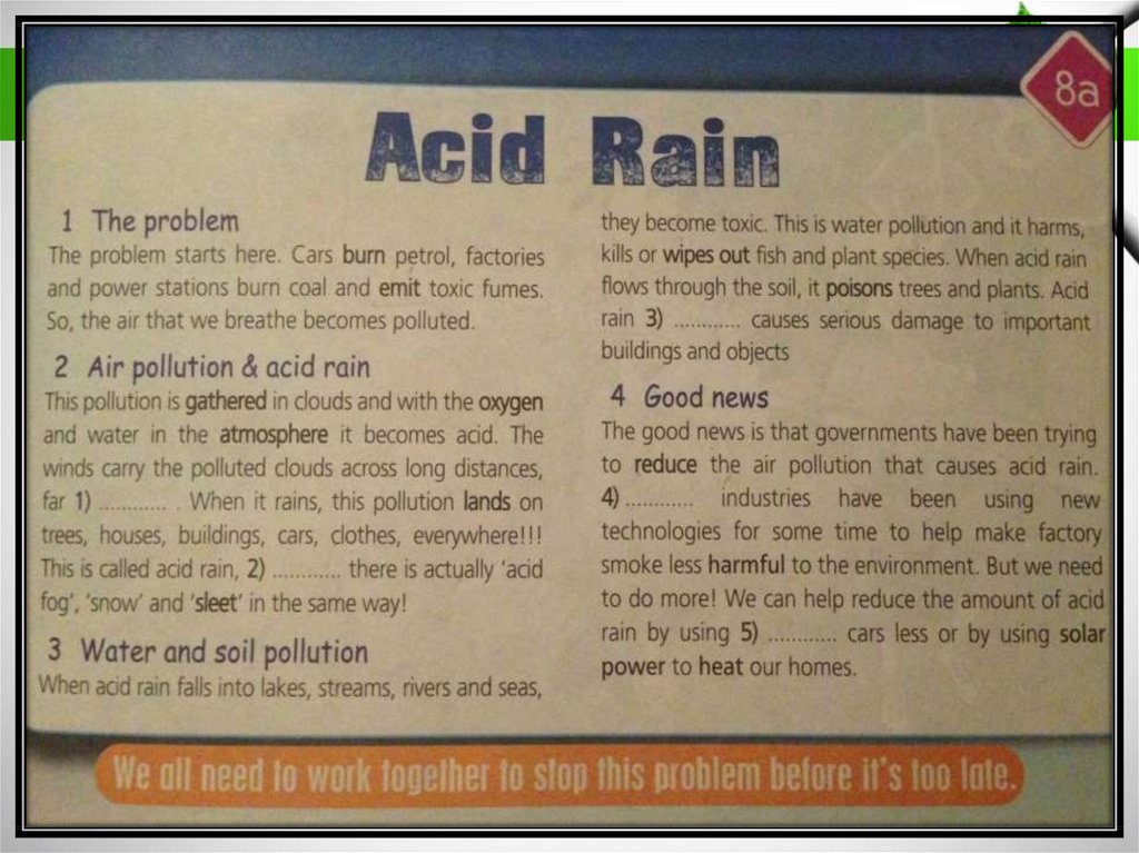 Acid rain текст из учебника spotlight 7