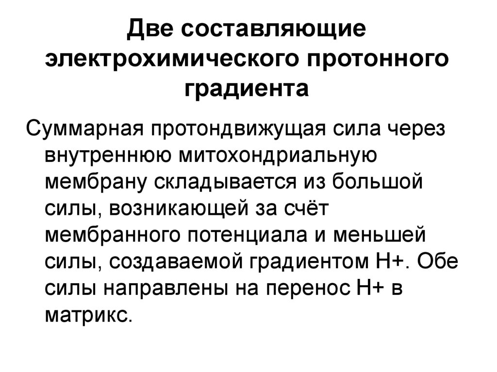 Две составляющие электрохимического протонного градиента