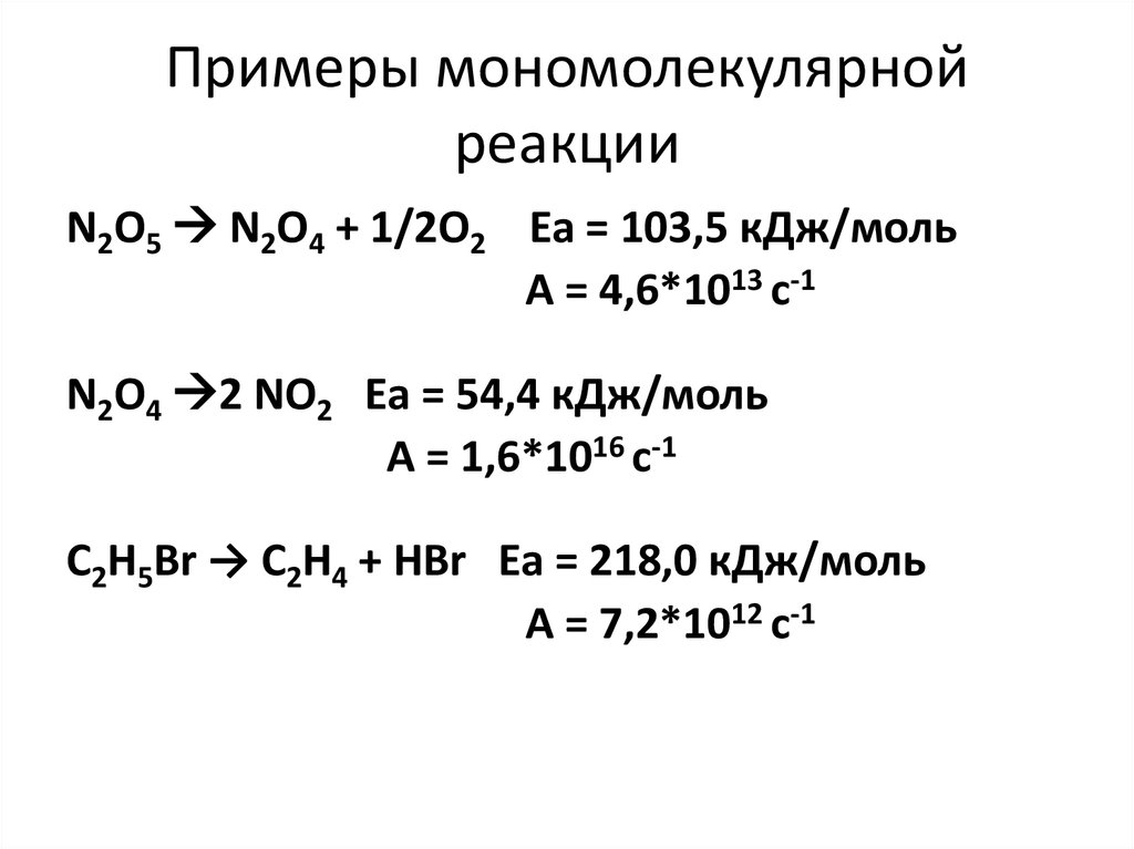 Примеры мономолекулярной реакции