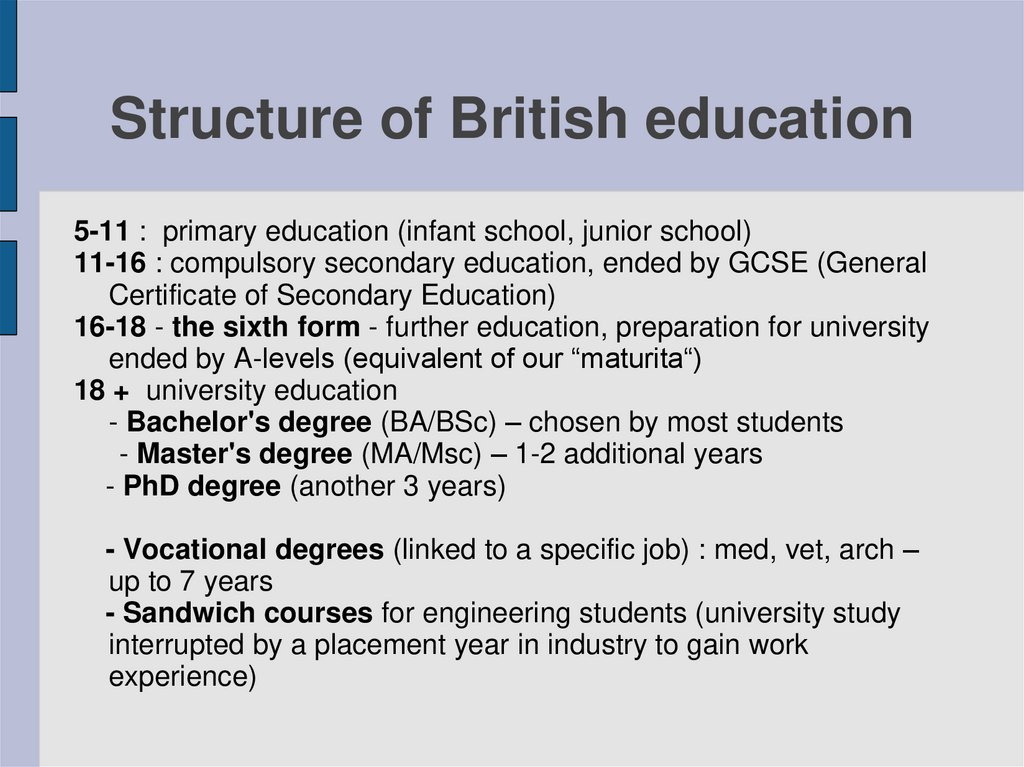 Structure of British education