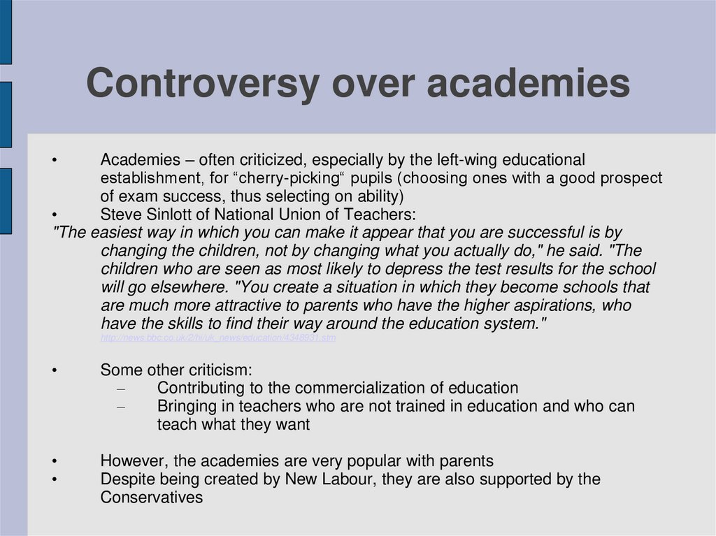 Controversy over academies