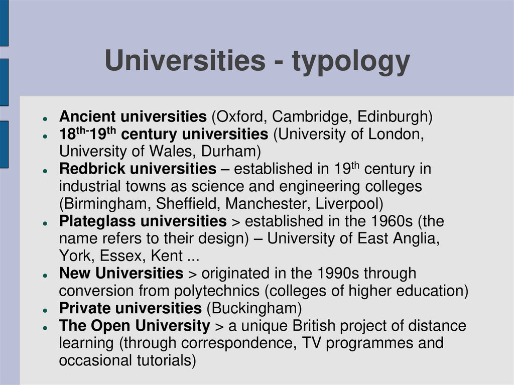 Universities - typology