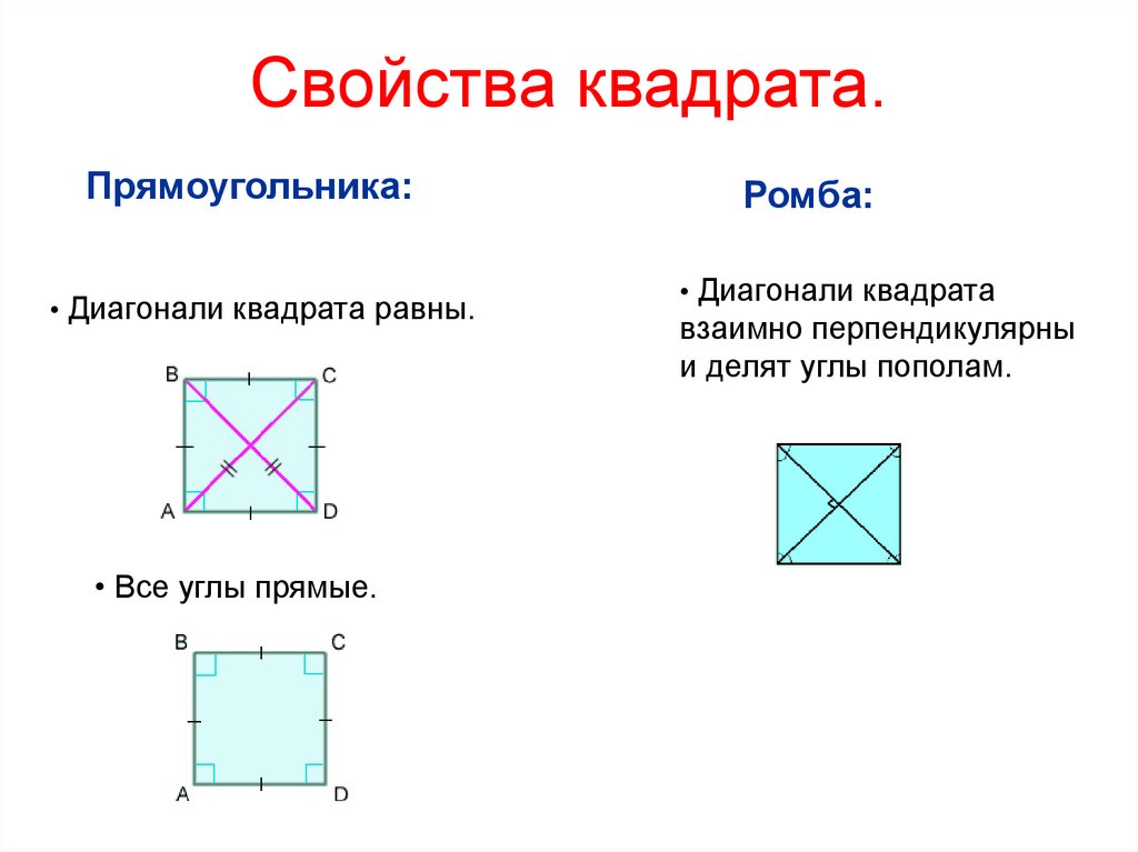 Св прямоугольника. Свойства диагоналей квадрата. Свойства квадрата диагонали квадрата. Диагонали квадрата свойства равны. Свойства прямоугольника и квадрата.