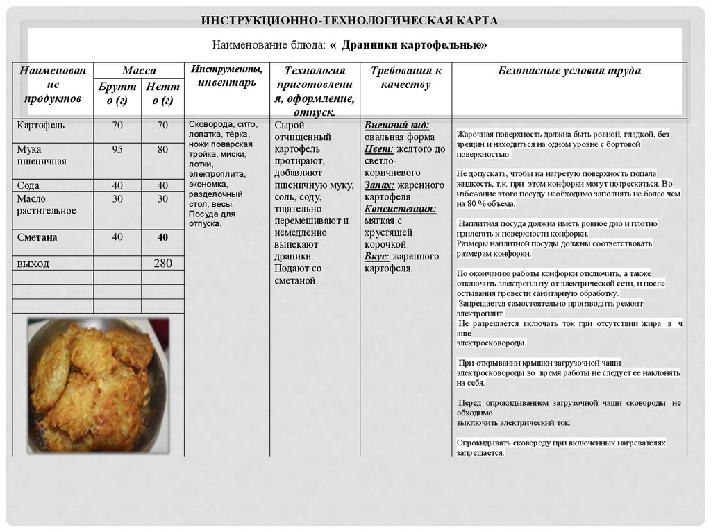 Щи с картофелем технологическая карта