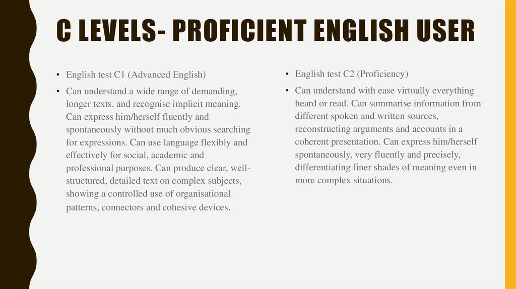 C levels- Proficient English User