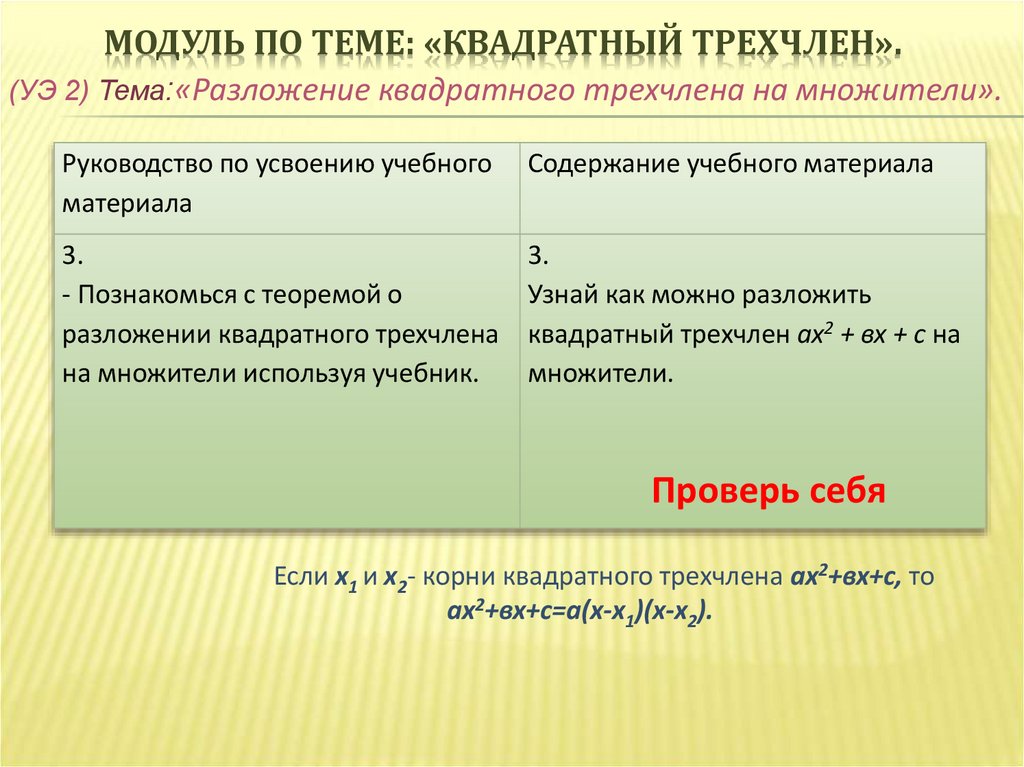 Квадратный трехчлен старший коэффициент 1. Тема квадратный трехчлен. Модуль квадратного трехчлена. Трехчлены 9 класс. Тема по квадратным трехчленом.