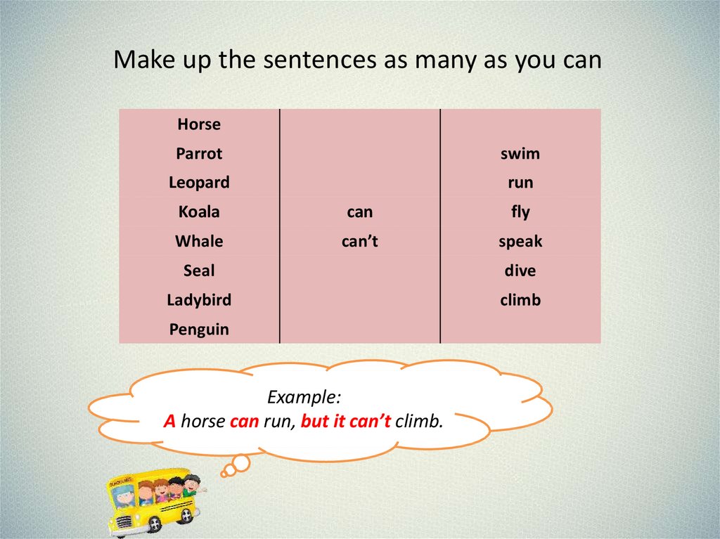 Make up the sentences as many as you can