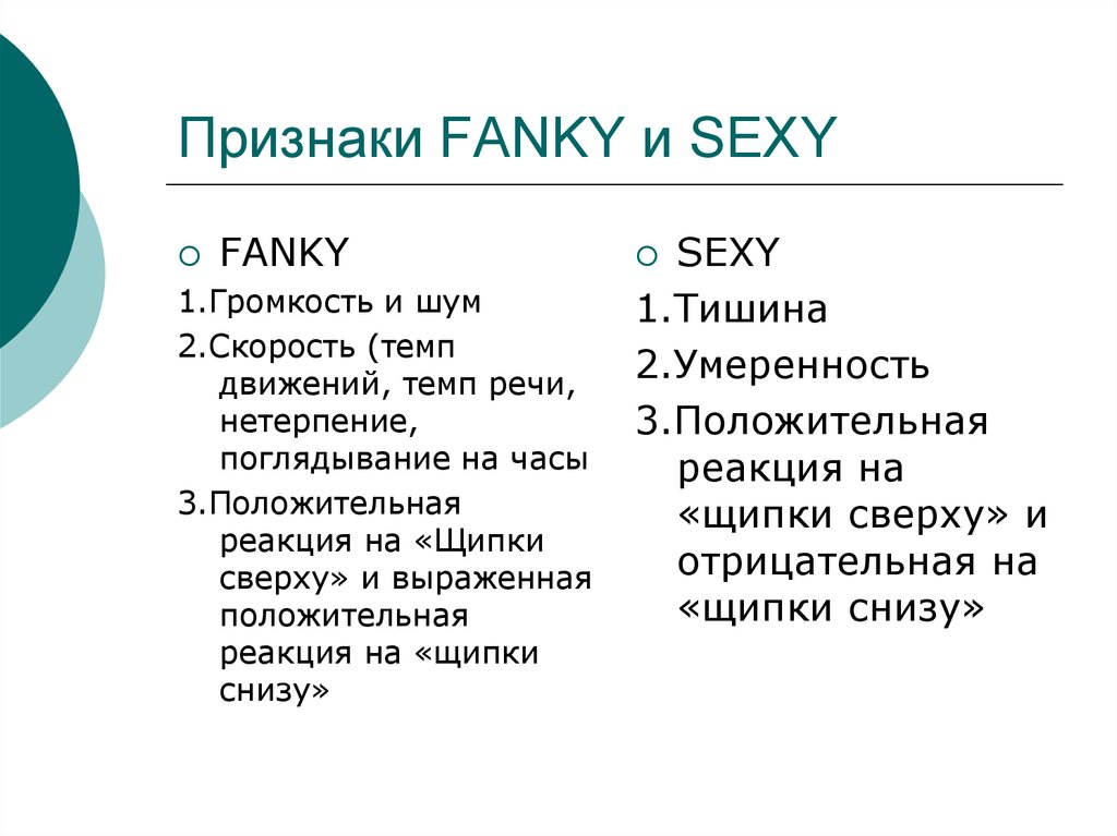 Признаки FANKY и SEXY
